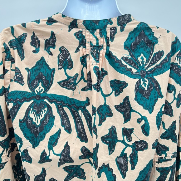 Ulla Johnson Melati Green and Black Print on a Pink Background-Lantern Sleeves-8 - Picture 7 of 16